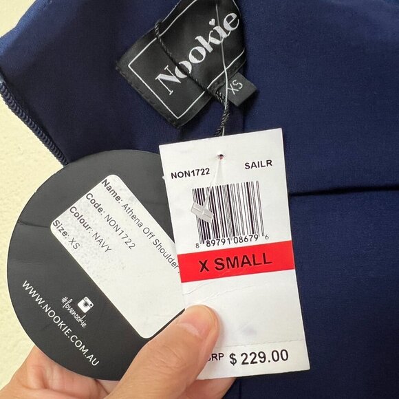 Nookie Athena Off Shoulder Halter Midi Dress Sz Xtra Small in Navy Blue - Picture 8 of 9